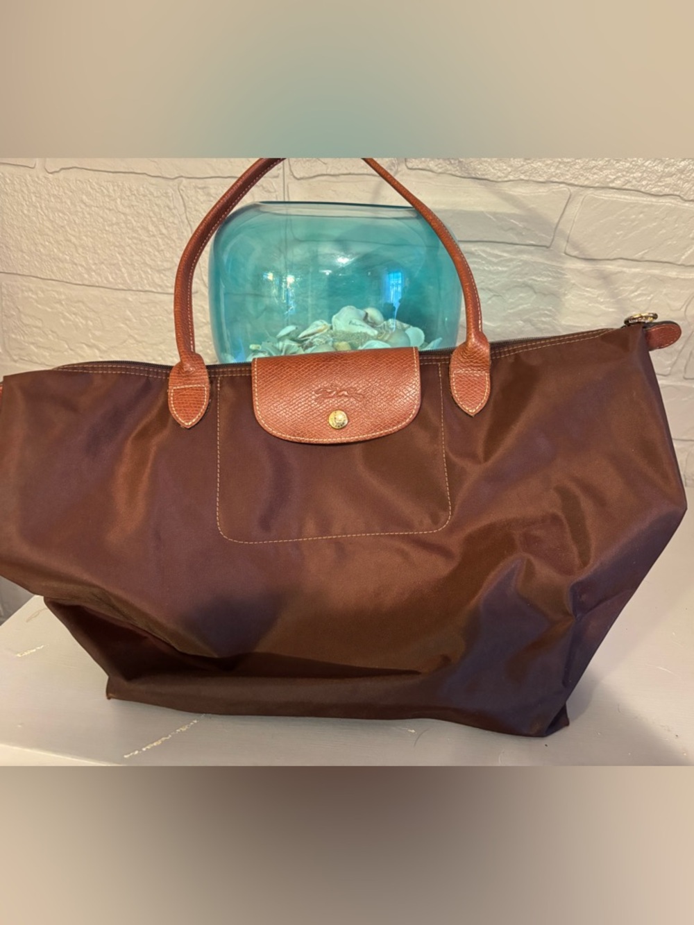 Longchamp Brown and Tan Le Pliage Large Tote